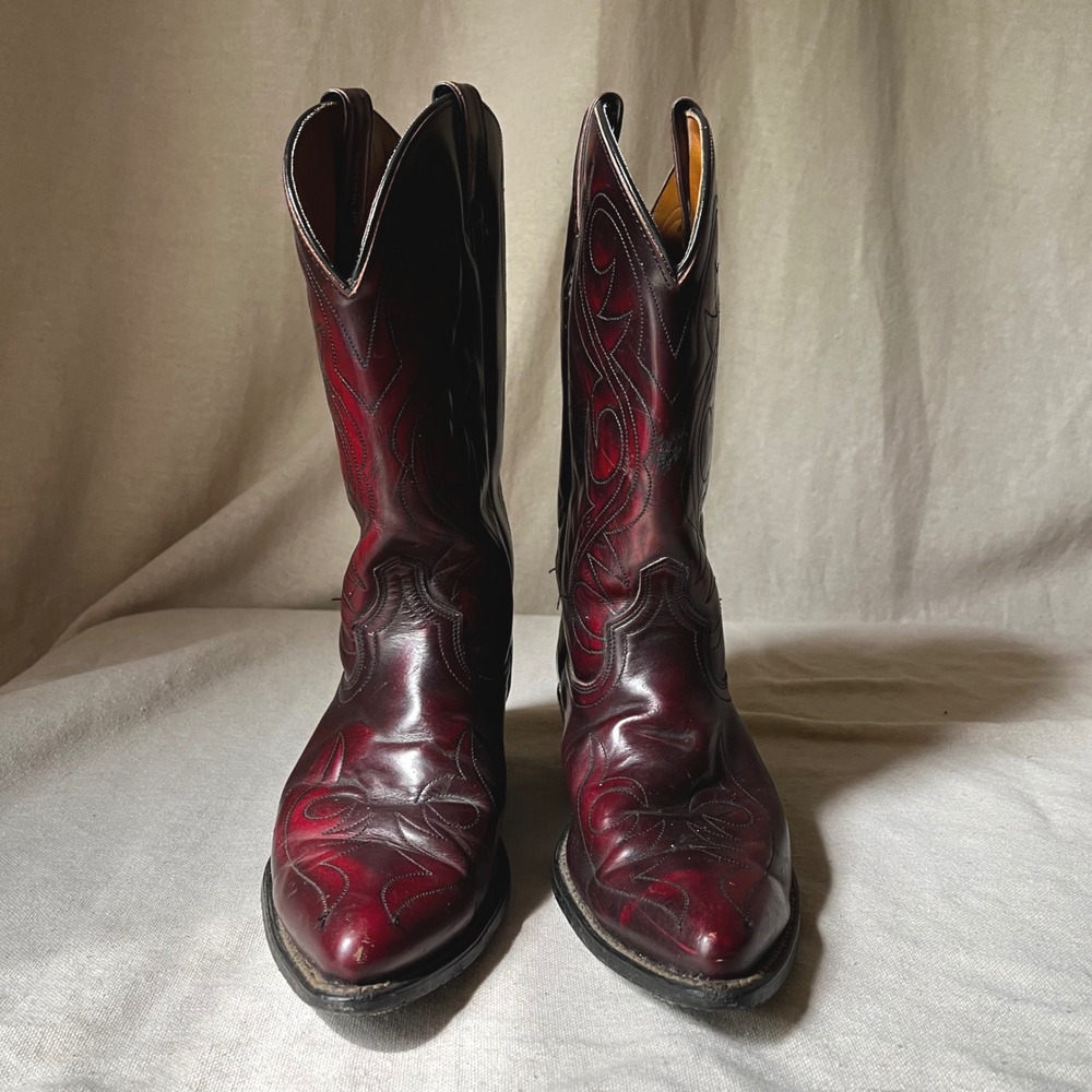 Vintage ACME Men's 8.5 EW Burgundy Leather Cowboy Western Boots Made USA - Picture 2 of 8